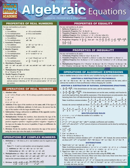 Algebraic Equations Quick Study (SKU 1034429378)